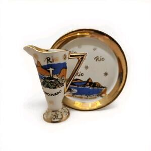 Vintage Rio De Janeiro Decorative Souvenir Mini Plate And Pitcher Steatita Prana